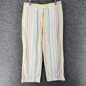 David Brooks Pants Women 12 White Striped Mid Rise Flat Front Chino Cotton